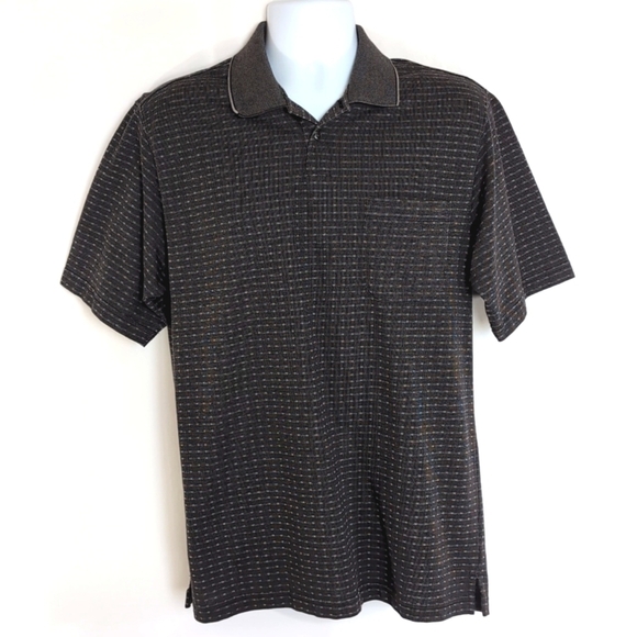 Van Heusen Dark Gray Grey Patterned Short Sleeve Polo Shirt - Size M Medium - Picture 7 of 7